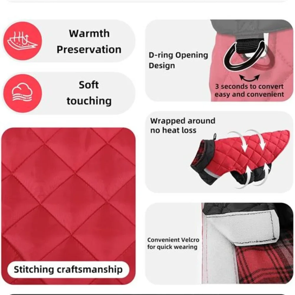 Reversible Waterproof Dog Coat Adjustable Winter Jacket for Small Dogs